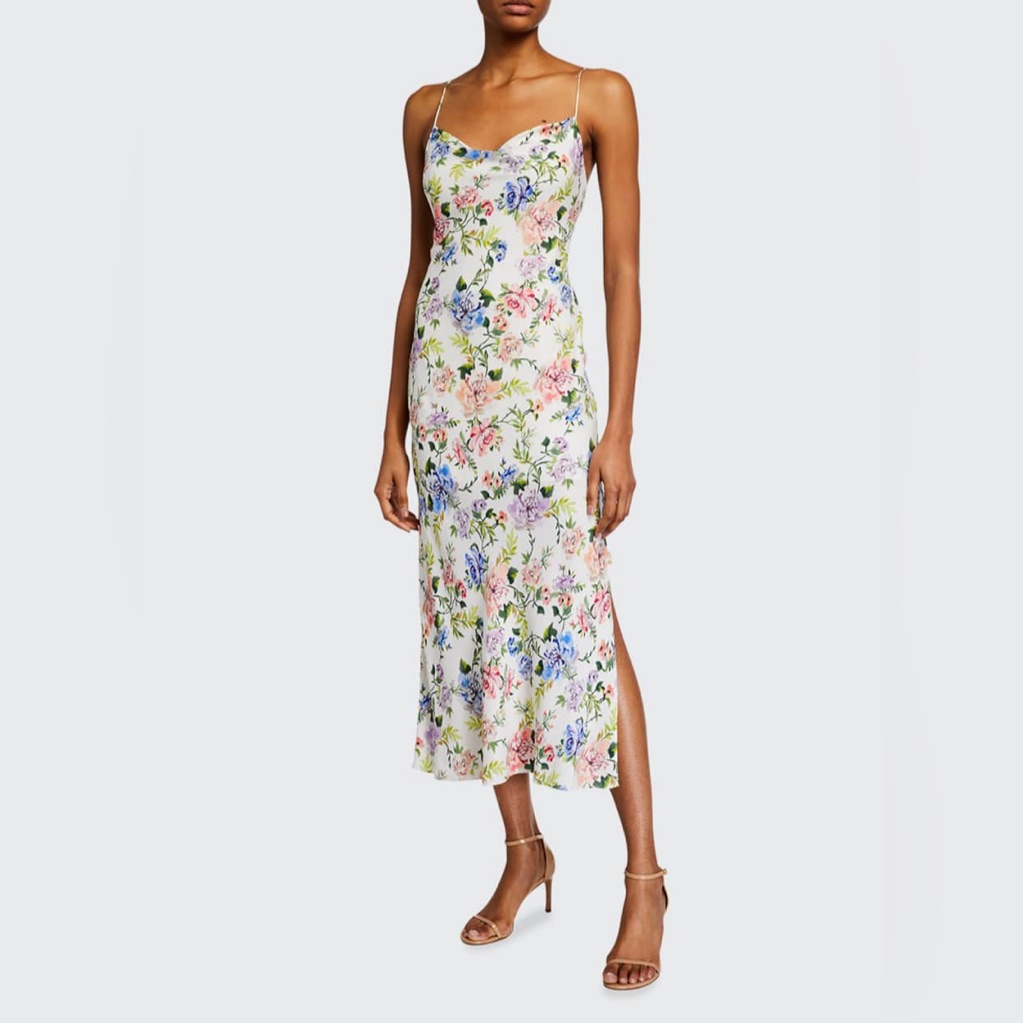 Alice + Olivia New Harmony Floral Drapey Side Slit Slip Dress In Gardenia Sz 10
